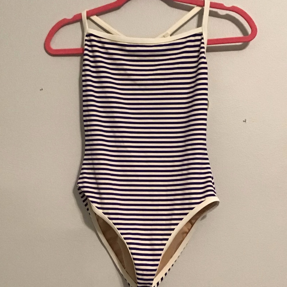J. Crew Striped back Clasp Swimsuit